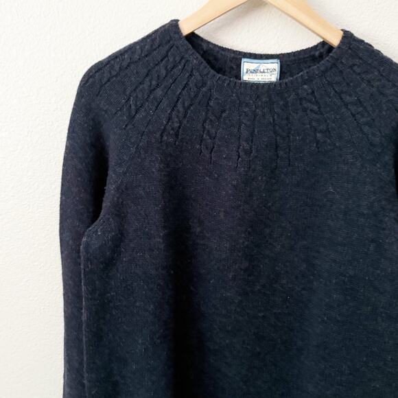 PENDLETON | Vintage Navy Blue Cable Knit Pullover Sweater Lambs Wool | Large - Picture 2 of 5